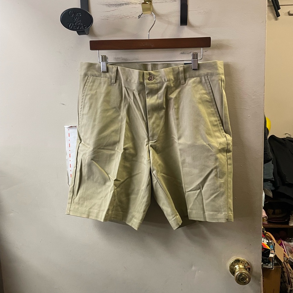 Britches by Samtex size 34W khaki color, flat front, 9” shorts